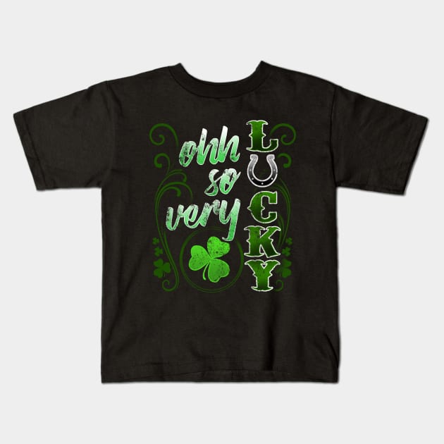 Ohh So Very Lucky St Patricks Day Shamrocks Horseshoe Kids T-Shirt by SomedayDesignsCo